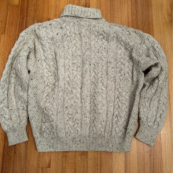 SHADES OF ARAN CHUNKY CABLE-KNIT PURE NEW WOOL TURTLENECK FISHERMAN SWEATER XL - Picture 5 of 12